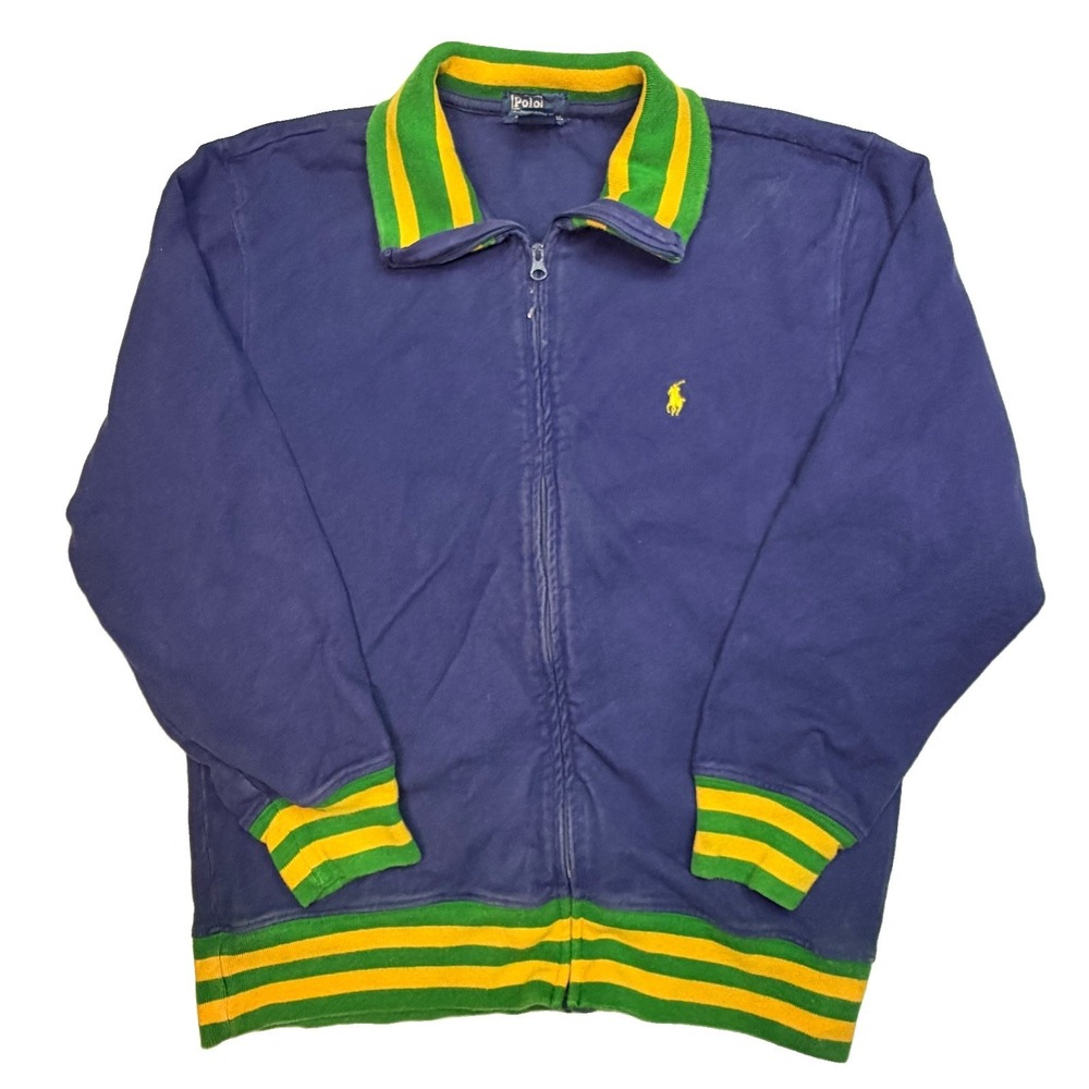 Polo Ralph Lauren Full Zip Jacket Navy Green Yellow Cotton Boys M 12-14